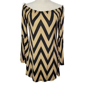 Yahada chevron off shoulder dress with bell sleeves